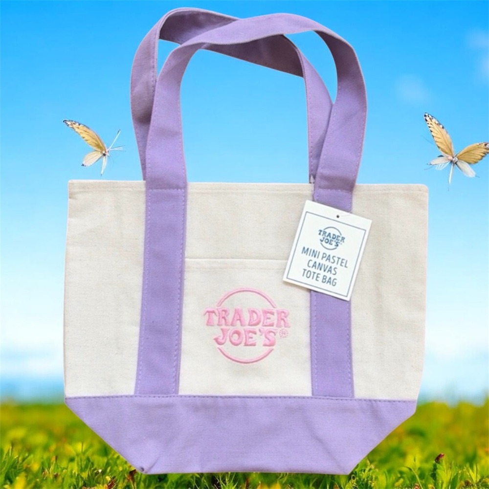 Traders Joe Pastel Mini Canvas Tote Bag Set of 4 Pink/Blue/Green/Purple BNWT - Picture 5 of 5